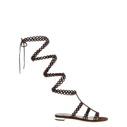 Aquazzura Brown Goatskin Flat Sandals