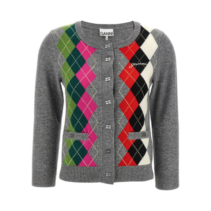 Ganni Gray Merino Wool Cardigan