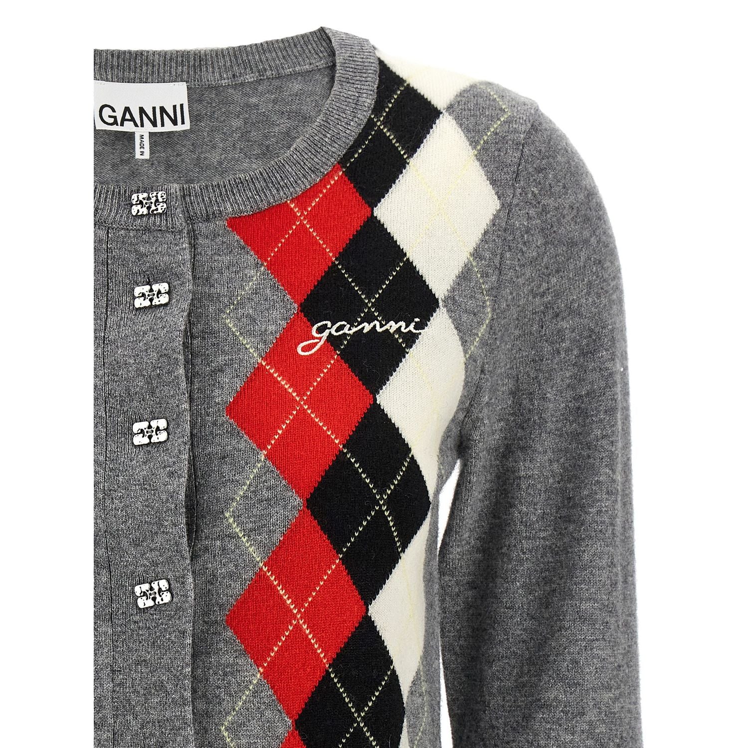 Ganni Gray Merino Wool Cardigan