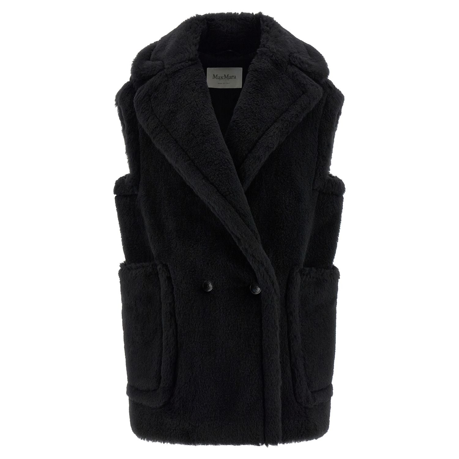 Max Mara Black Alpaca Leather Sleeveless Jacket