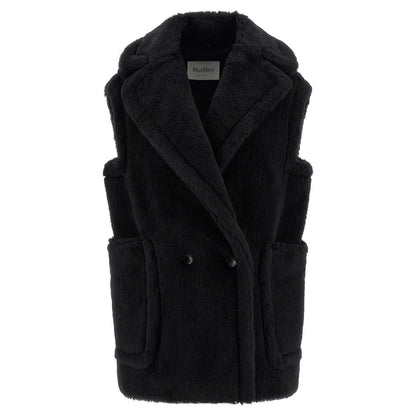 Max Mara Black Alpaca Leather Sleeveless Jacket
