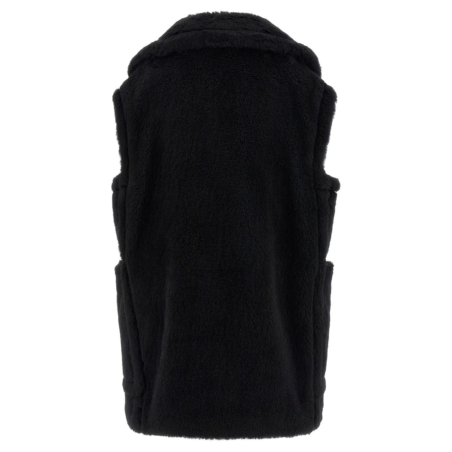 Max Mara Black Alpaca Leather Sleeveless Jacket