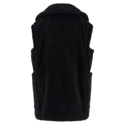 Max Mara Black Alpaca Leather Sleeveless Jacket