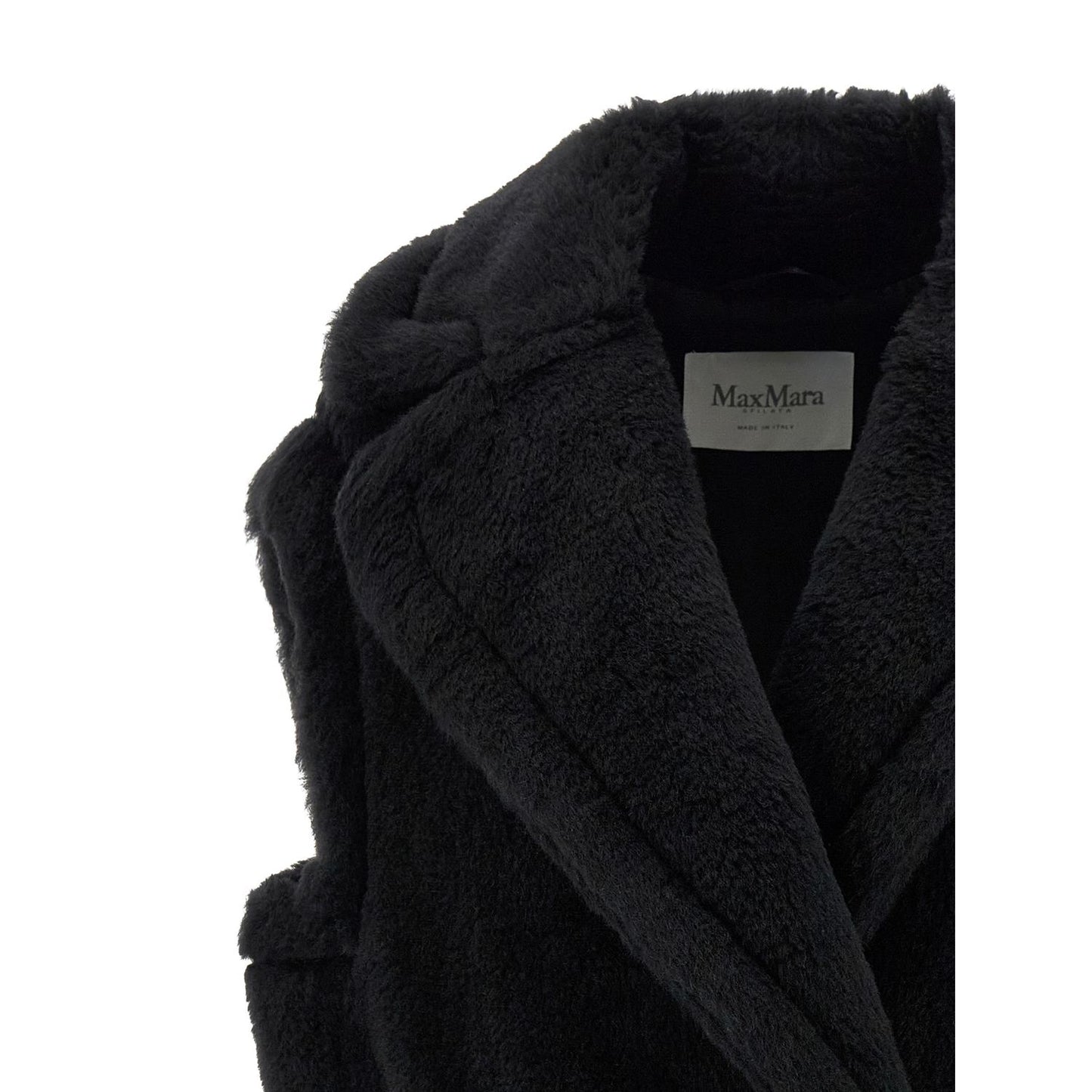 Max Mara Black Alpaca Leather Sleeveless Jacket