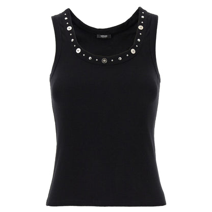 Versace Black Cotton Sleeveles T-Shirt