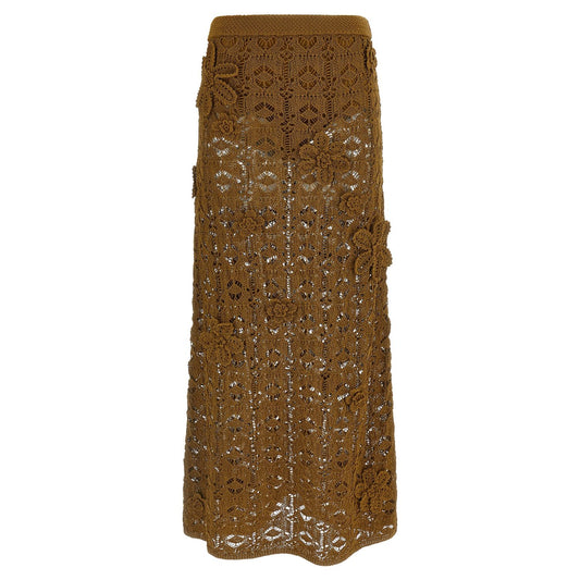 PINKO Brown Cotton Midi Skirt