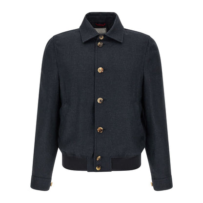 Brunello Cucinelli Blue Sisal Biker Jacket