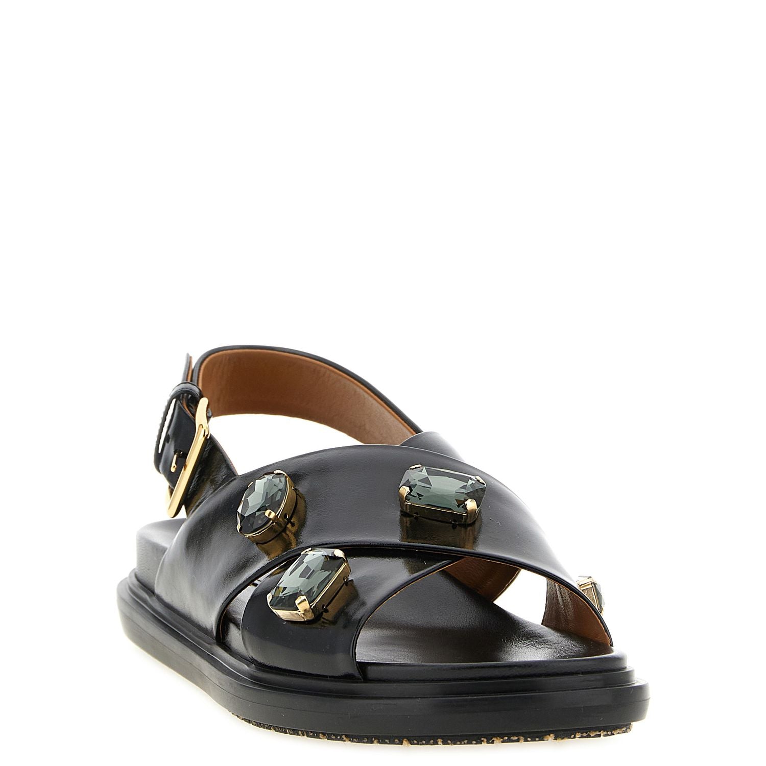Marni Black Lamb Leather Flat Sandals