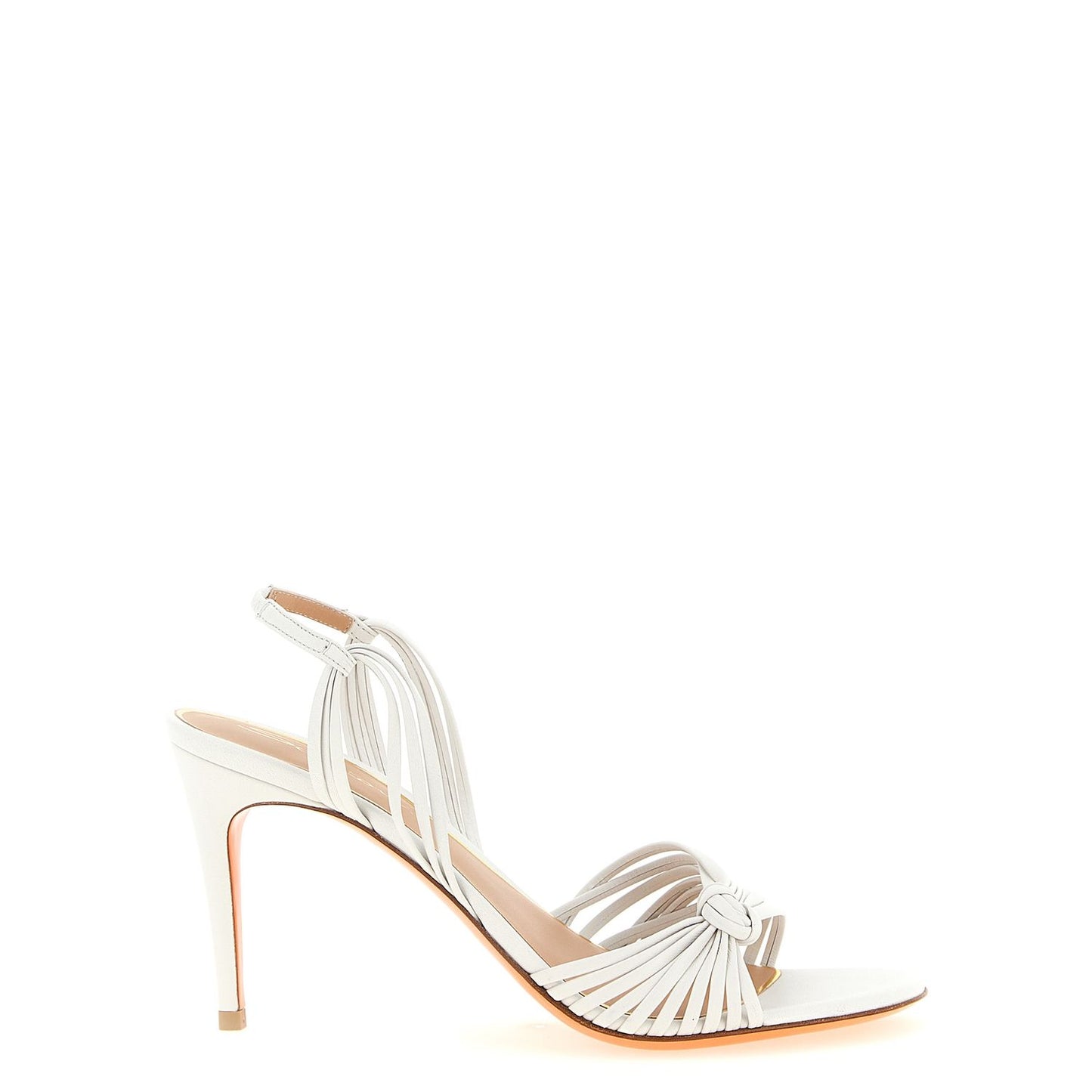 Santoni White Lamb Leather Stiletto Heel Sandals