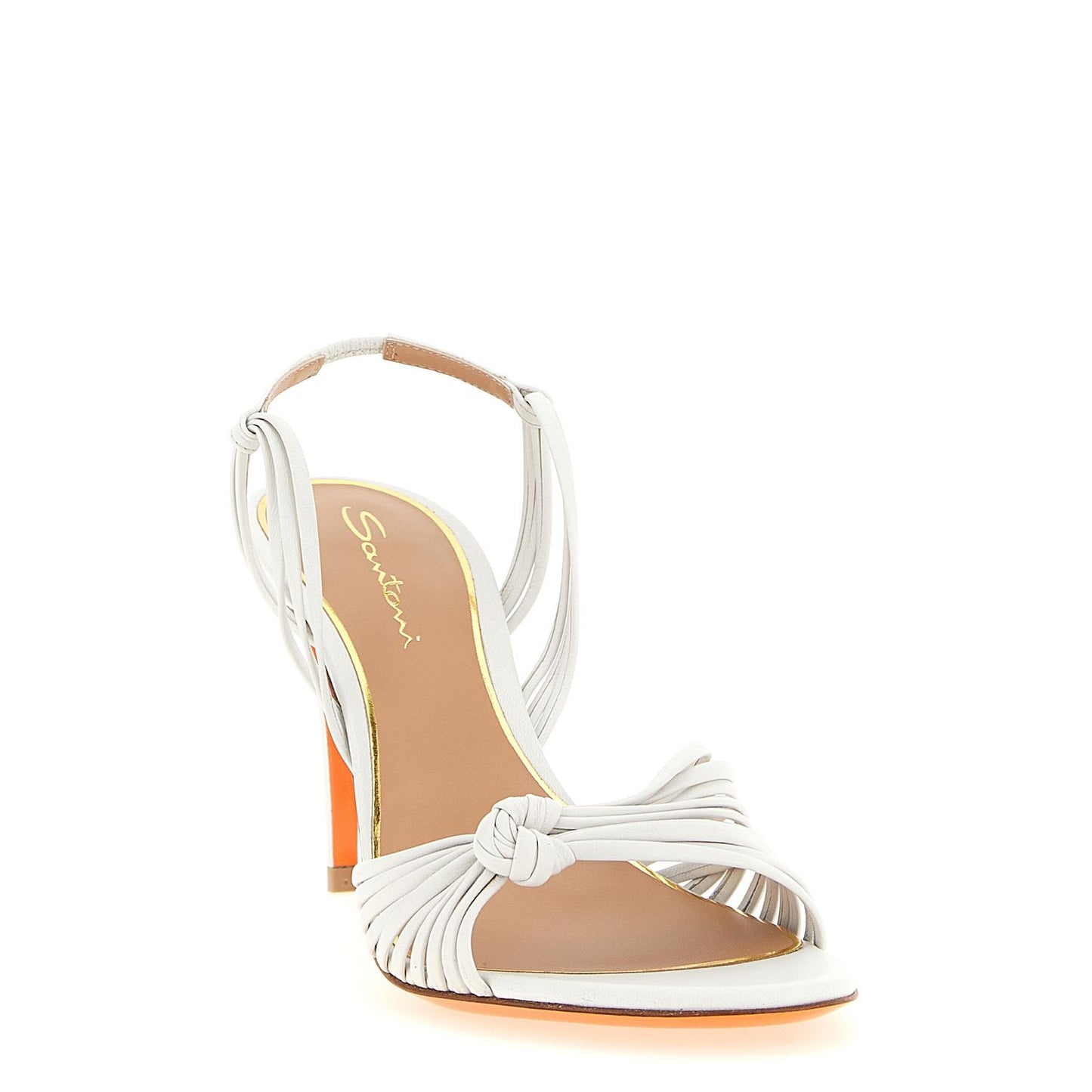 Santoni White Lamb Leather Stiletto Heel Sandals
