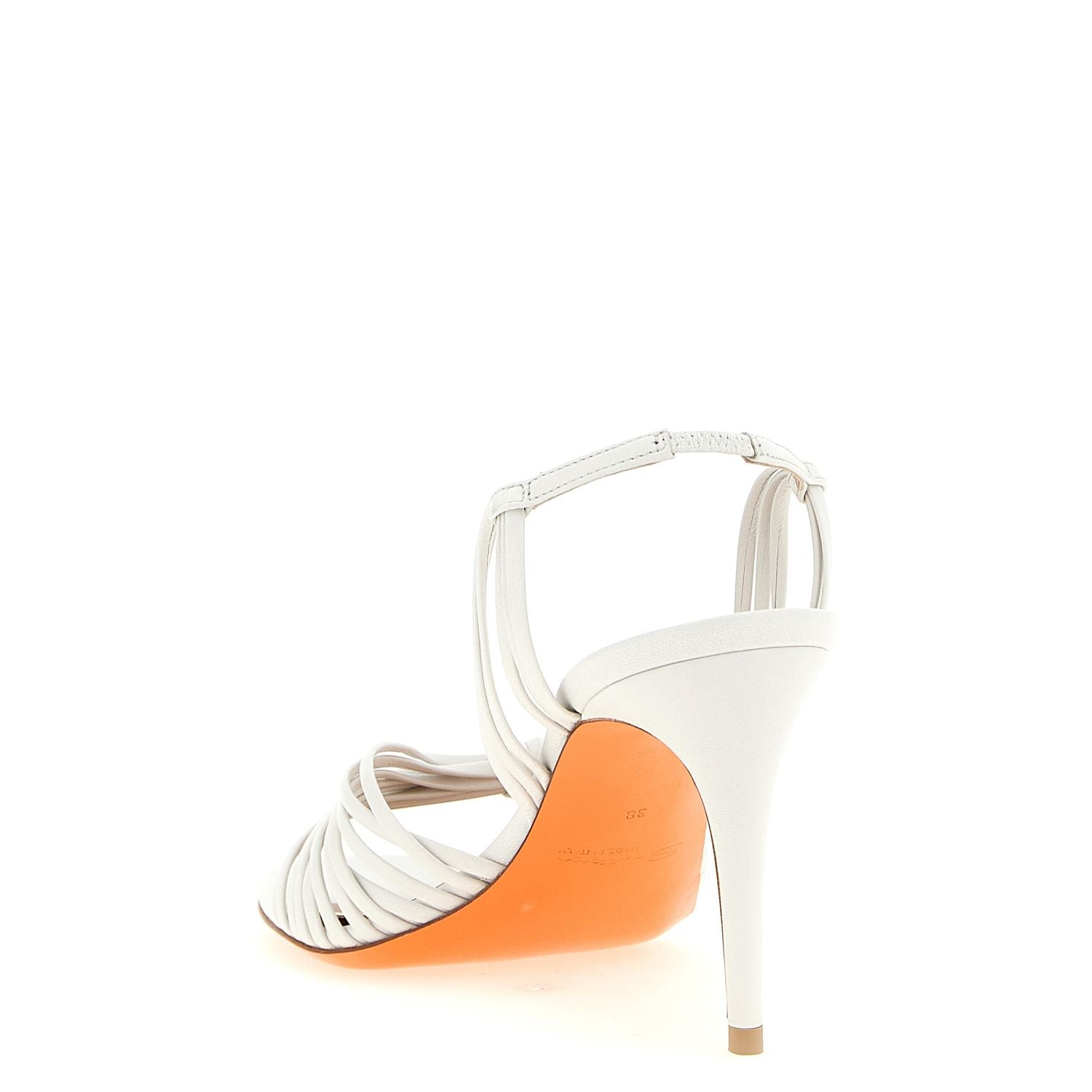 Santoni White Lamb Leather Stiletto Heel Sandals