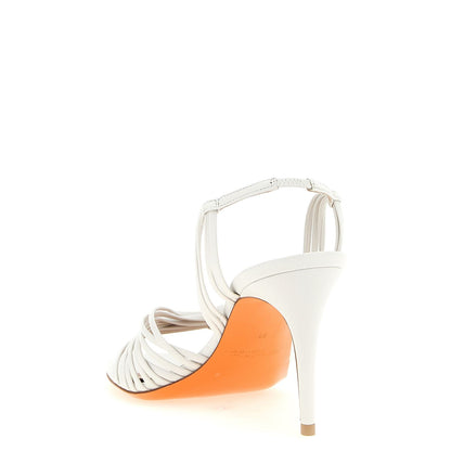 Santoni White Lamb Leather Stiletto Heel Sandals
