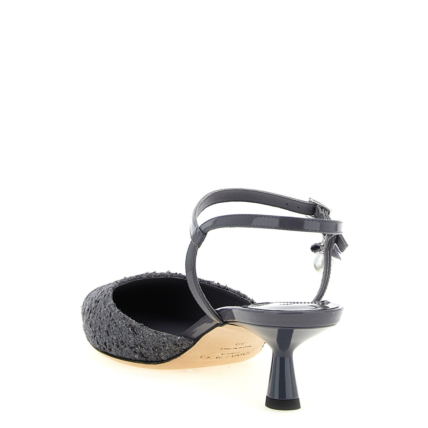 Jimmy Choo Gray Tencel Mid Heel Pumps
