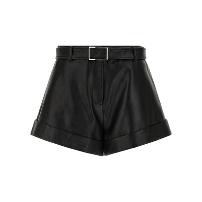 Sportmax Black Lamb Leather Bermuda Shorts