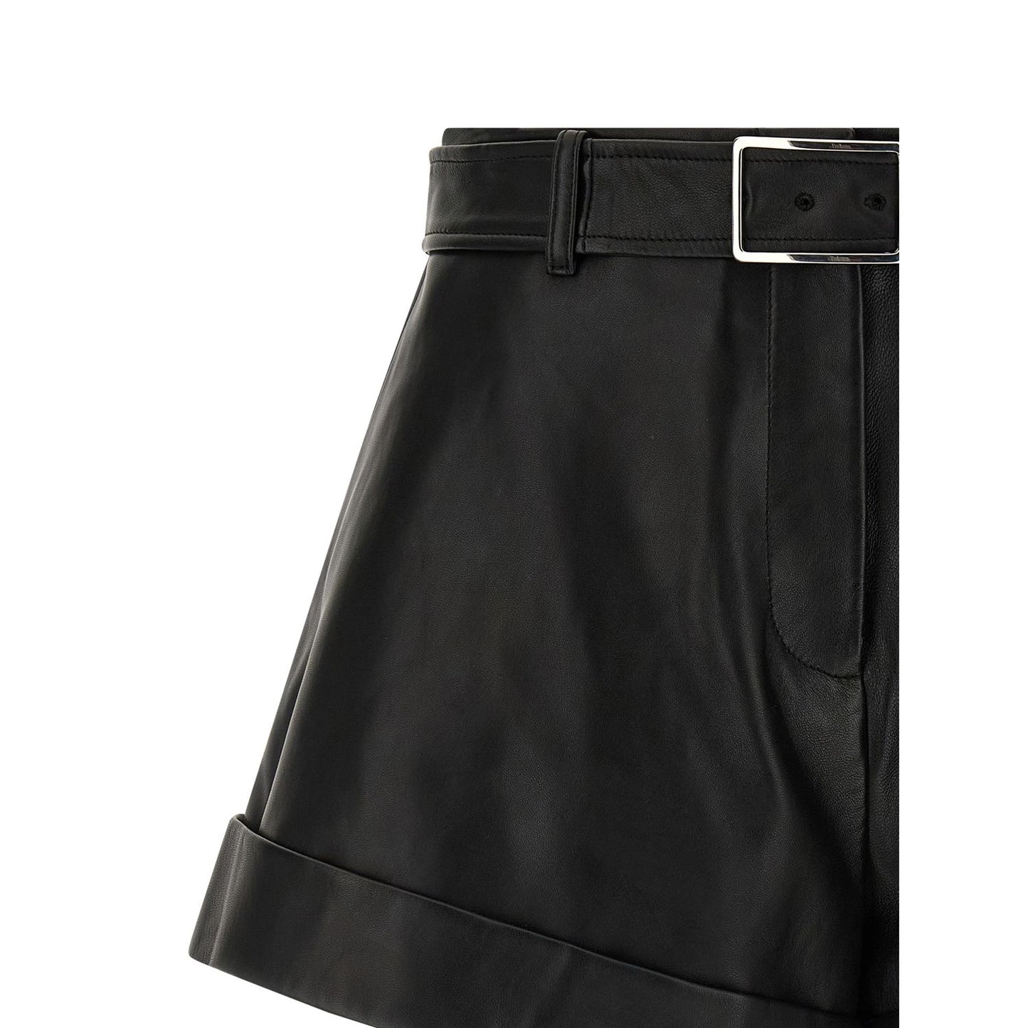Sportmax Black Lamb Leather Bermuda Shorts