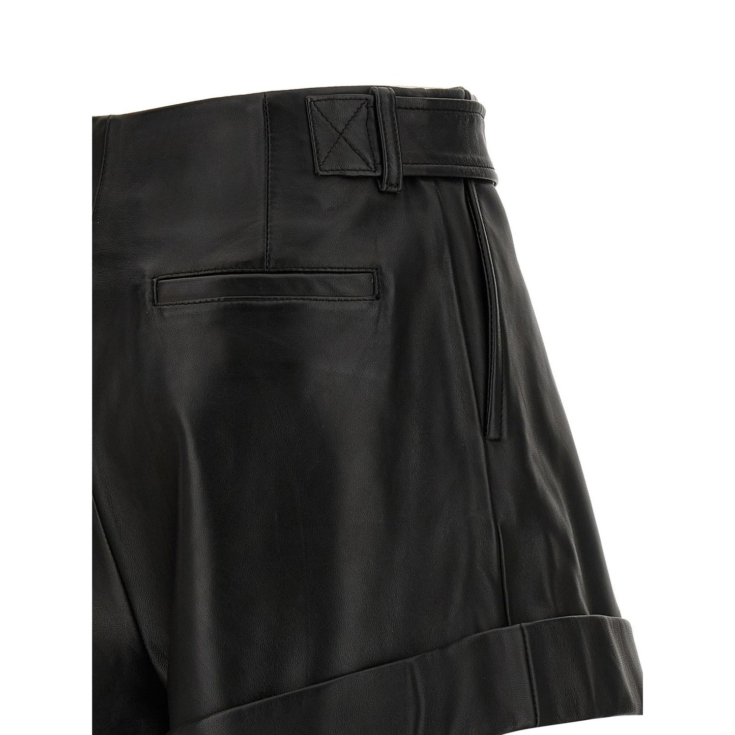 Sportmax Black Lamb Leather Bermuda Shorts