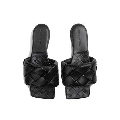Bottega Veneta Black Lamb Leather Flat Sandals