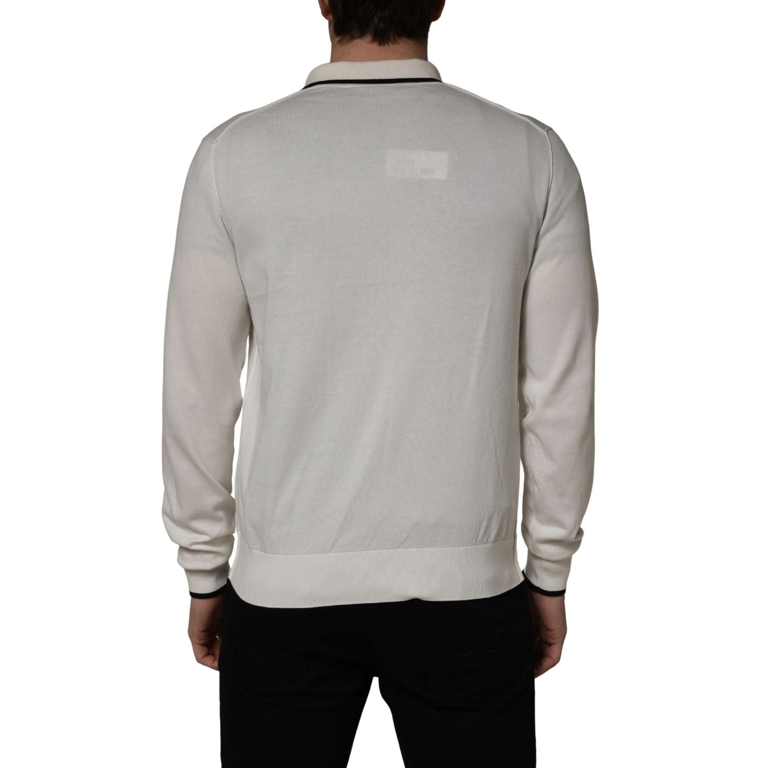 Dolce & Gabbana White Cotton Blend Men Polo Pullover Sweater