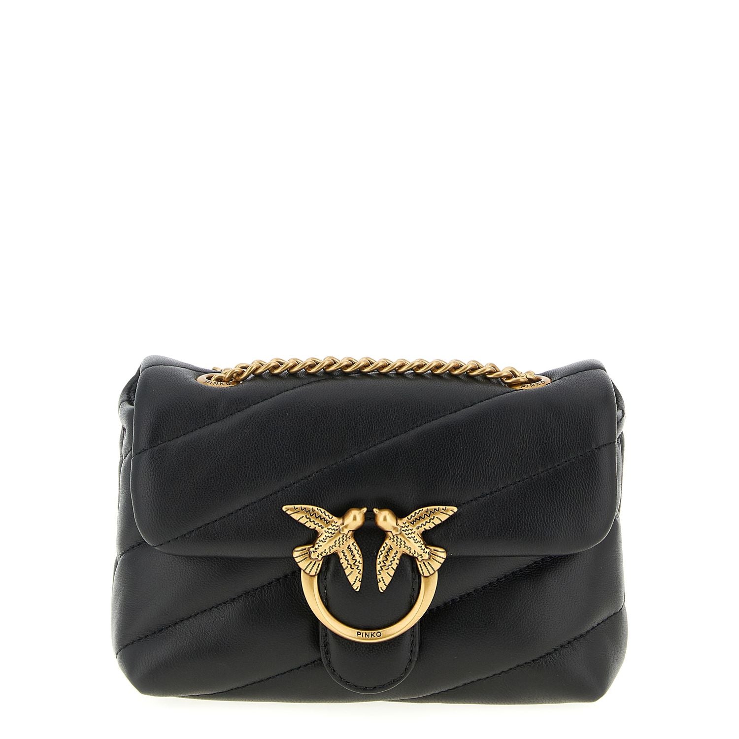 PINKO Black Lamb Leather Crossbody Bag