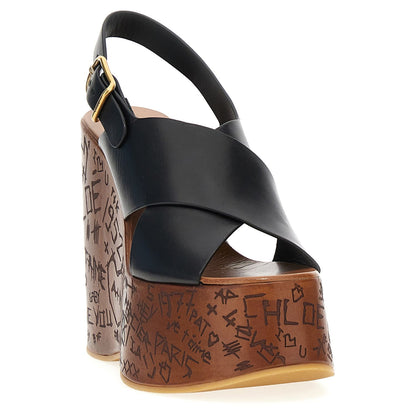 Chloé Black Calfskin Wedge Sandals