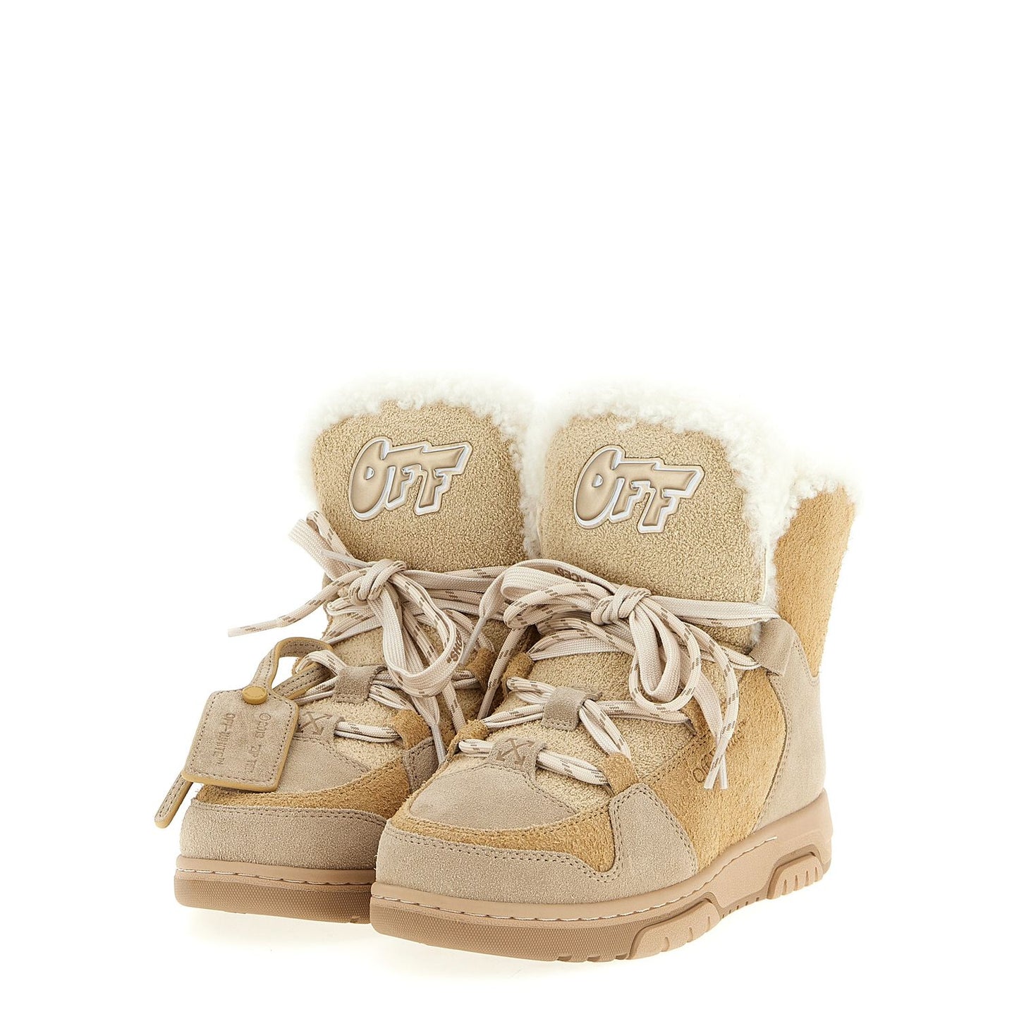 Off-White Beige Calfskin Ankle Boots
