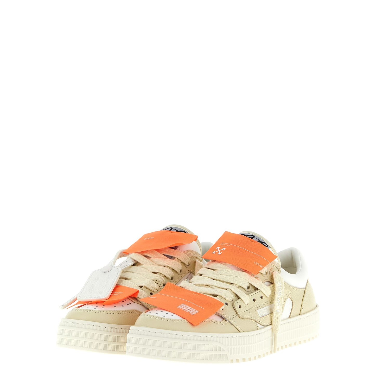 Off-White Beige Leather Low Top Sneakers