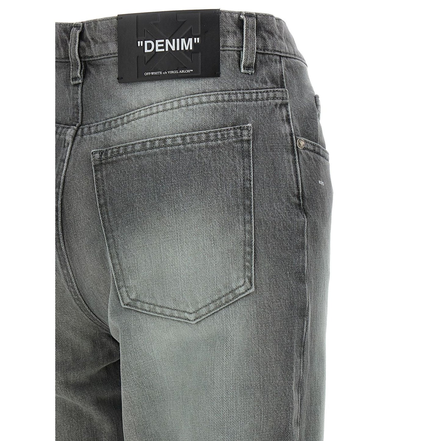 Off-White Gray Cotton Straight-Leg Jeans