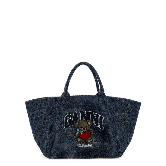 Ganni Blue Organic Cotton Tote Bag