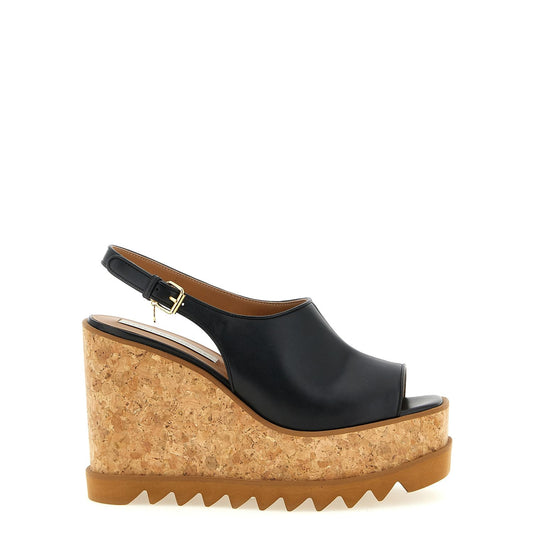 Stella McCartney Black Polyurethane Wedge Sandals