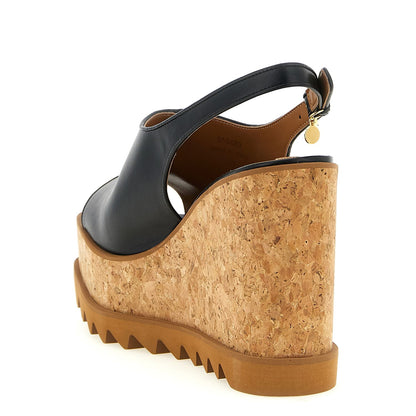 Stella McCartney Black Polyurethane Wedge Sandals