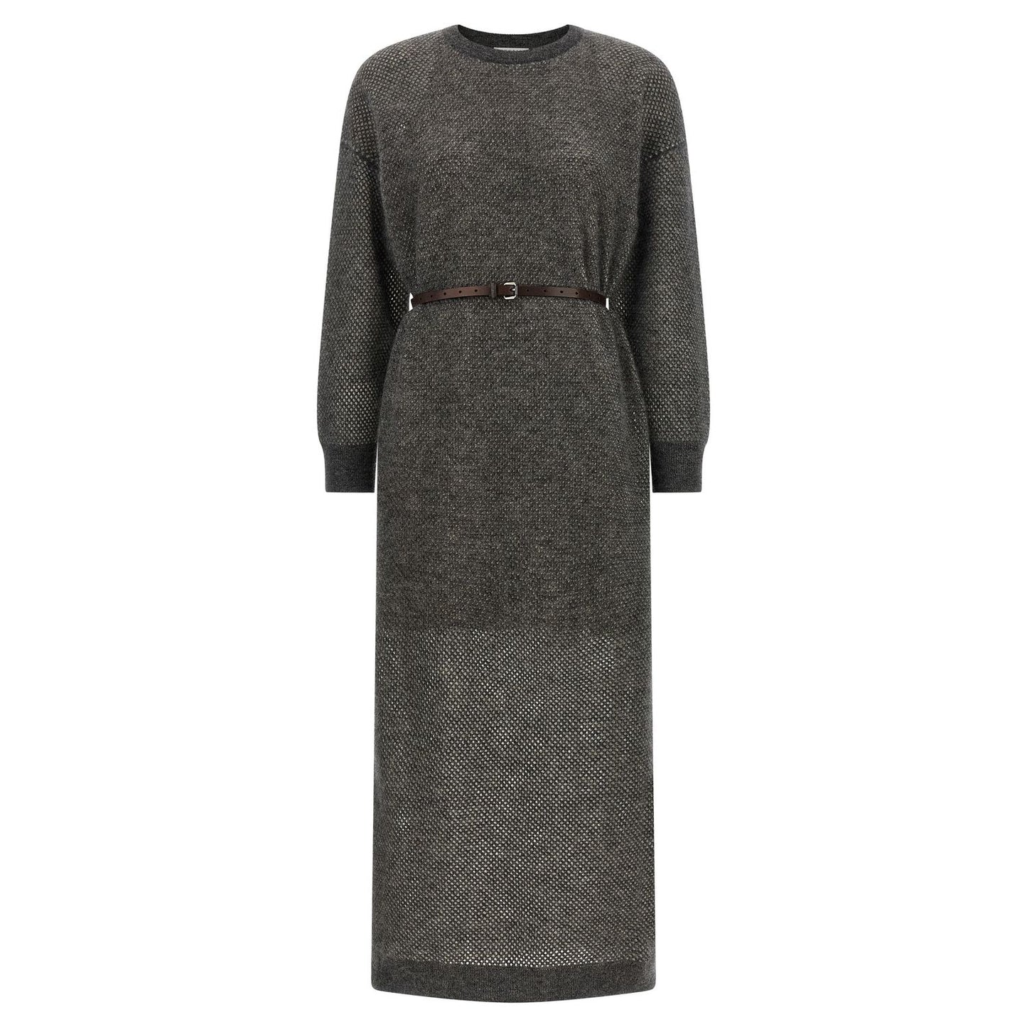 Brunello Cucinelli Gray Wool Midi Dress