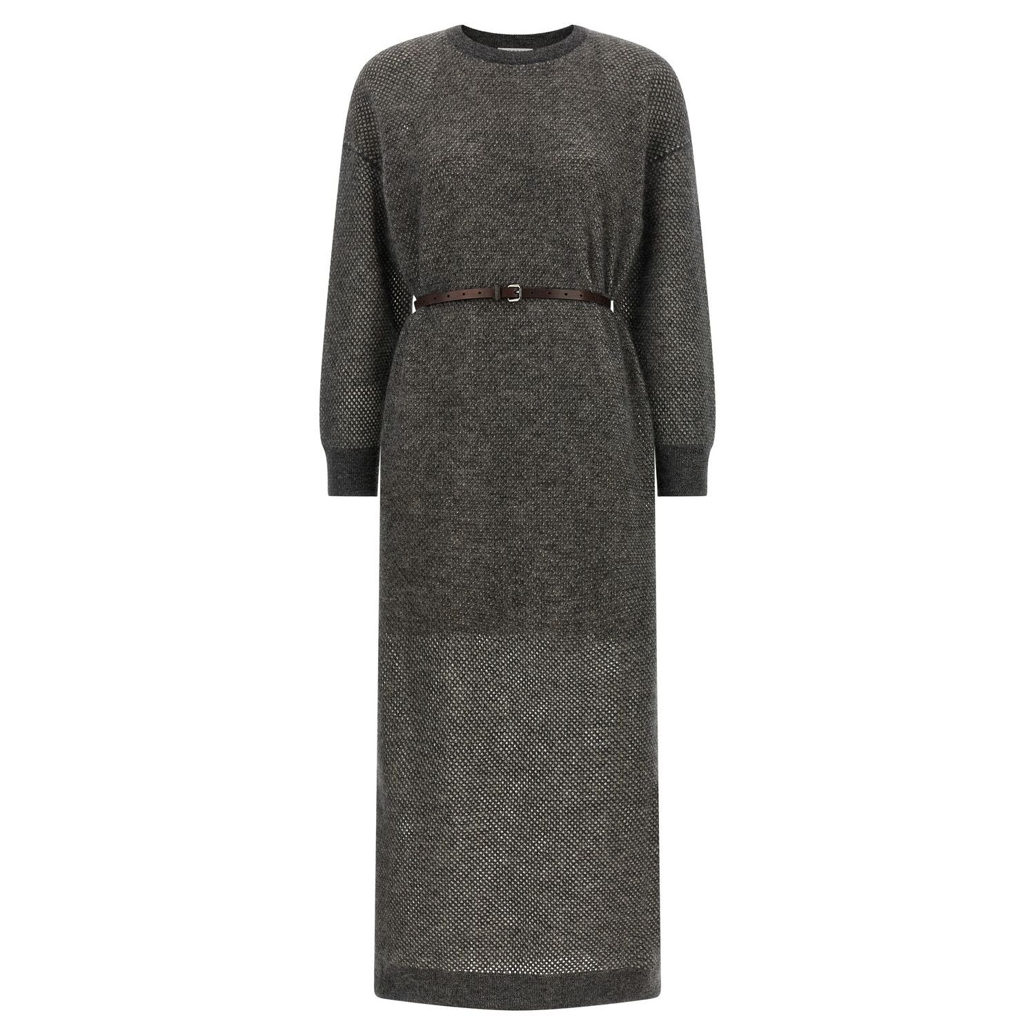 Brunello Cucinelli Gray Wool Midi Dress