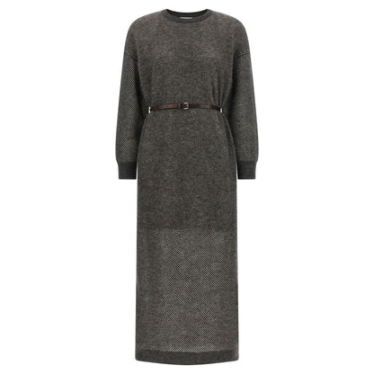 Brunello Cucinelli Gray Wool Midi Dress