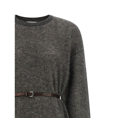 Brunello Cucinelli Gray Wool Midi Dress