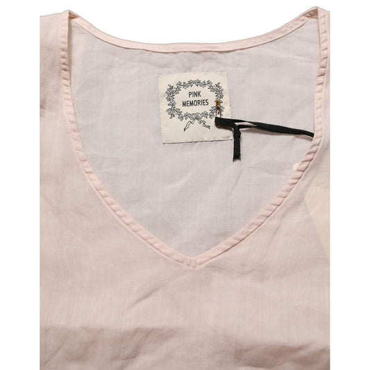 PINK MEMORIES Light Pink Linen V-Neck Long Sleeves Blouse Top