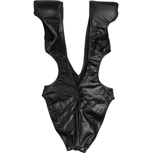 Dolce & Gabbana Black Deep V-Neck Cutout One Piece Swimwear