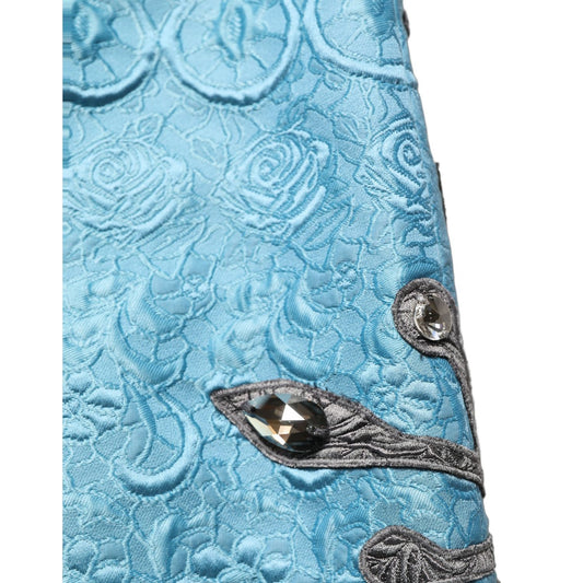 Dolce & Gabbana Blue Jacquard Embroidered A-line Midi Skirt
