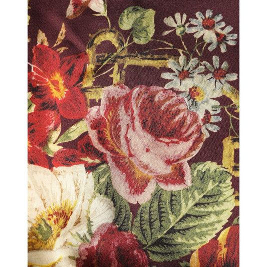 Dolce & Gabbana Burgundy Floral HighWaist A-line Mini Skirt