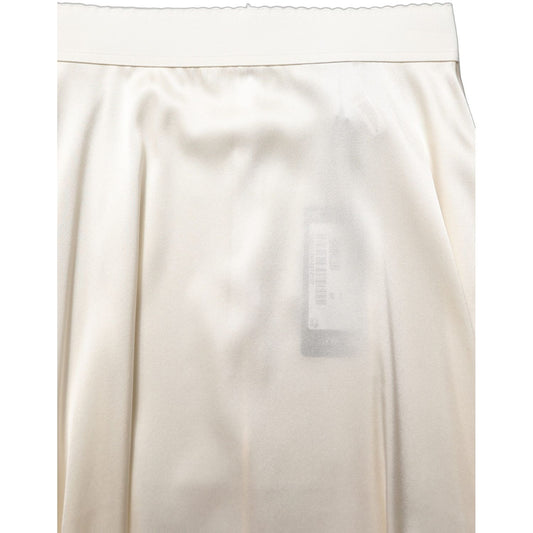 Dolce & Gabbana Off White Lace Trimmed Satin High Waist Skirt
