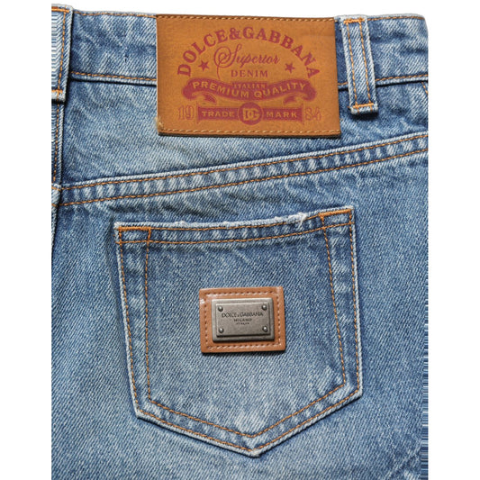 Dolce & Gabbana Blue Cotton High Waist Denim Hotpants Shorts