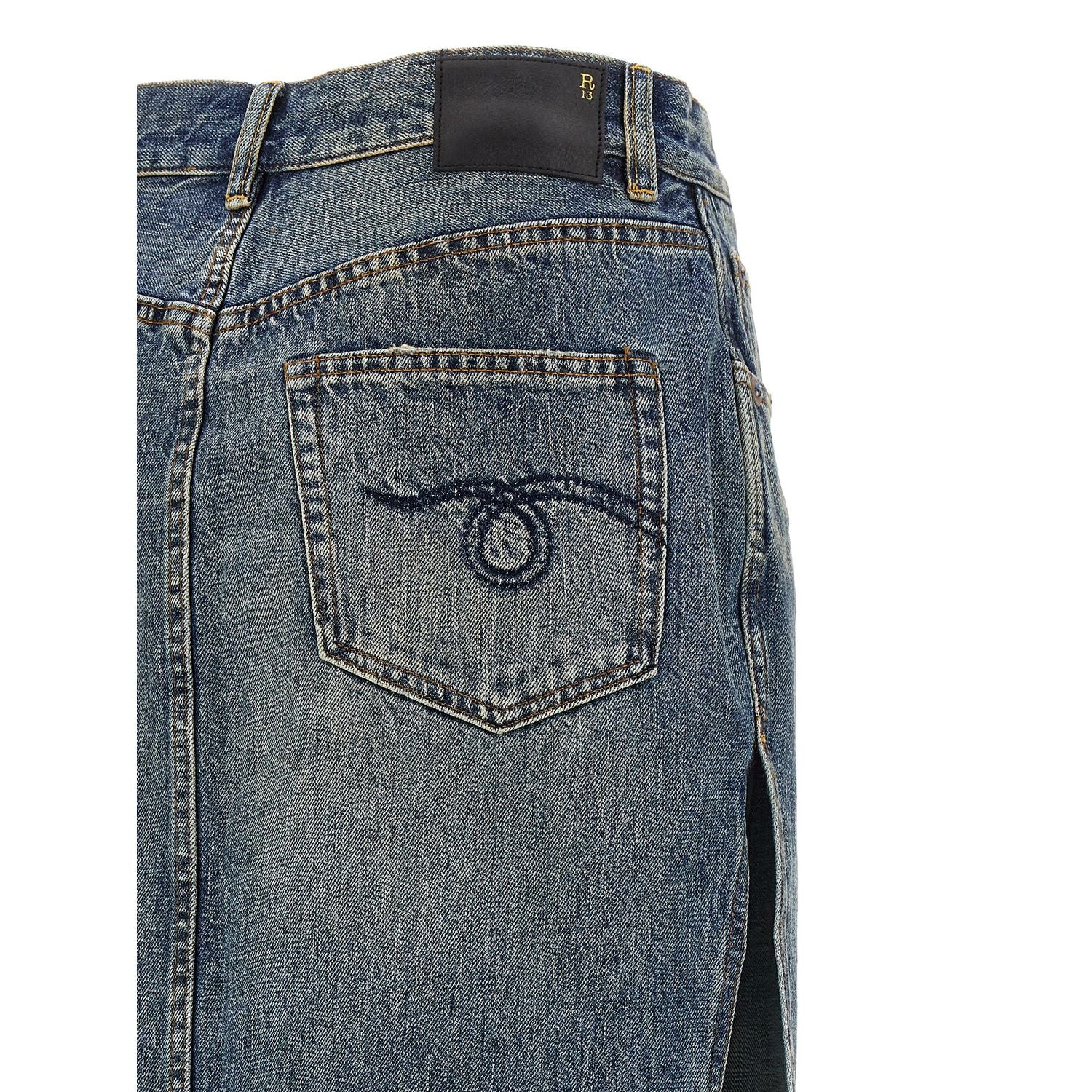 R13 Blue Cotton Mini Skirt
