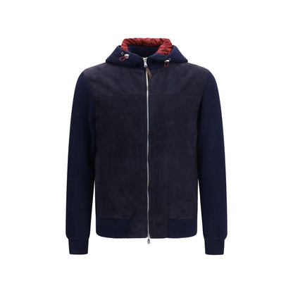 Brunello Cucinelli Blue Calf Leather Bos Taurus Jacket