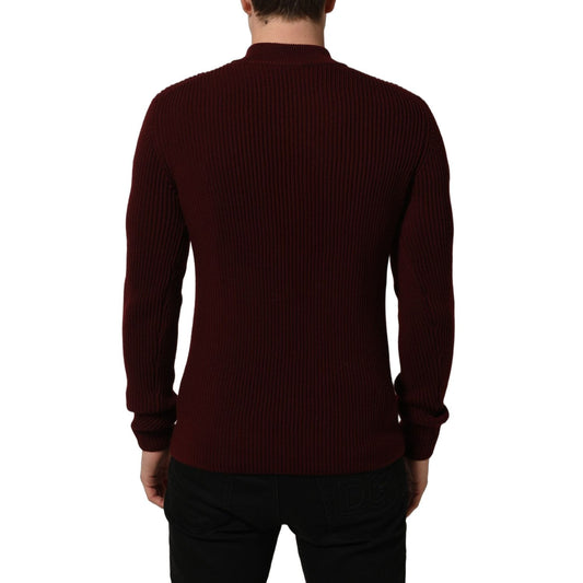 Dolce & Gabbana Burgundy Wool Half Zip Men Pullover Sweater