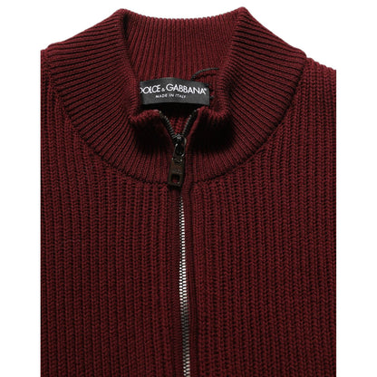Dolce & Gabbana Burgundy Wool Half Zip Men Pullover Sweater