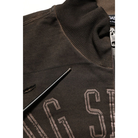 Dolce & Gabbana Brown Logo Print Full Zip Sweatshirt Sweater