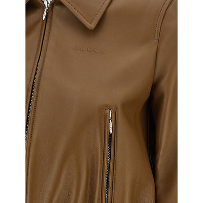 Gucci Beige Lamb Leather Leather Jacket