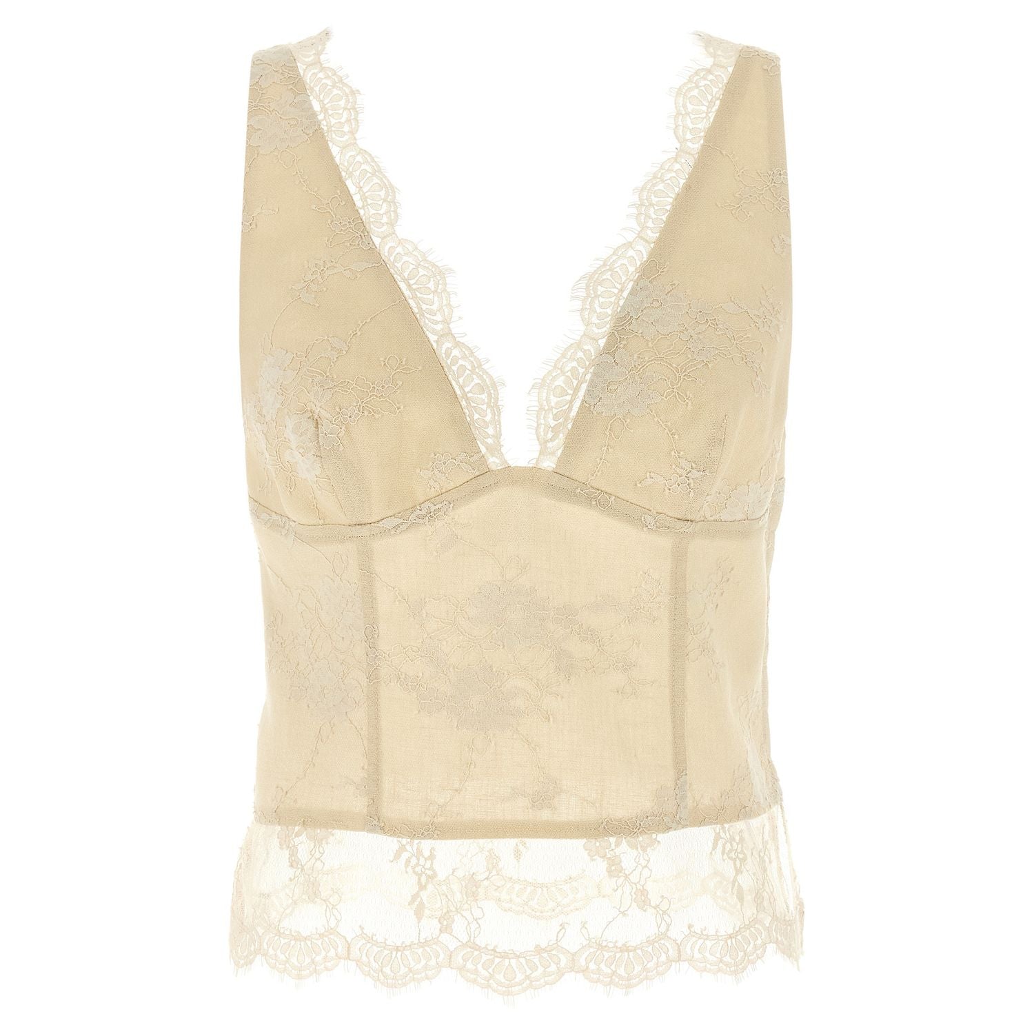 PINKO Beige Linen Tank Tops