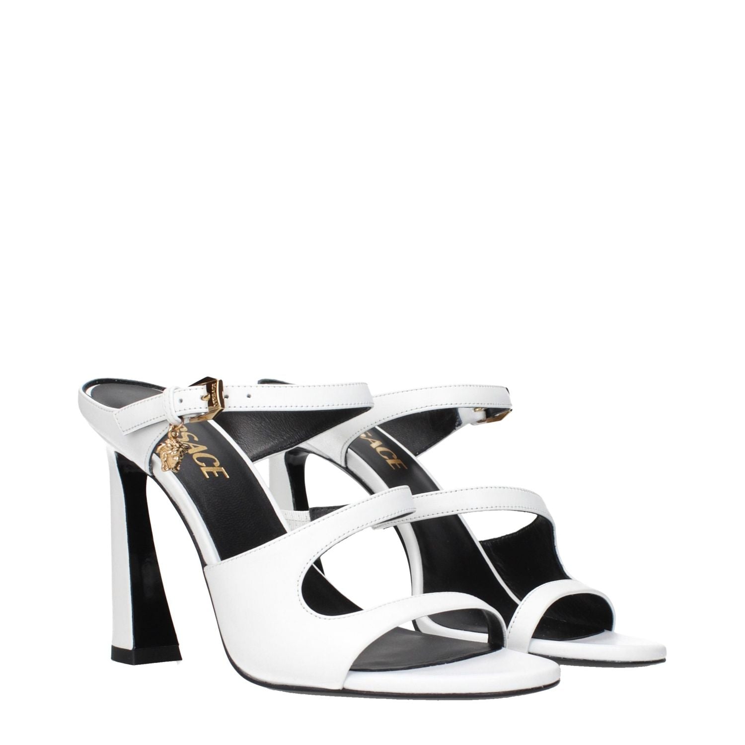 Versace White Leather Stiletto Heel Sandals