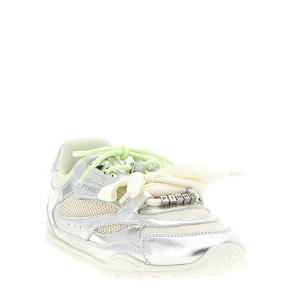 PINKO Silver Leather Athletic Sneakers