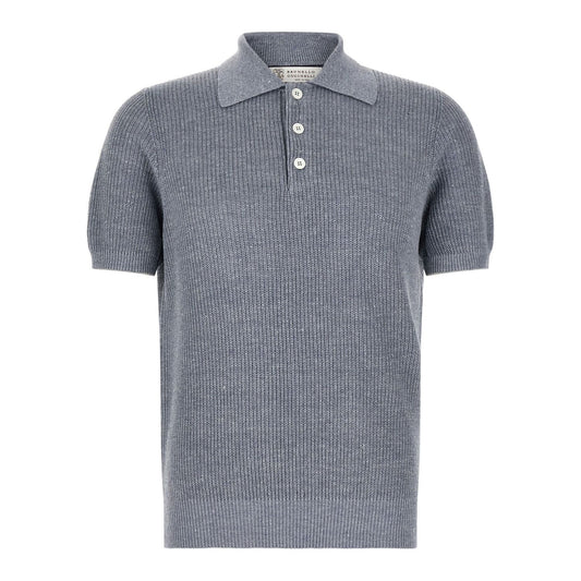 Brunello Cucinelli Blue Linen Polo Shirt